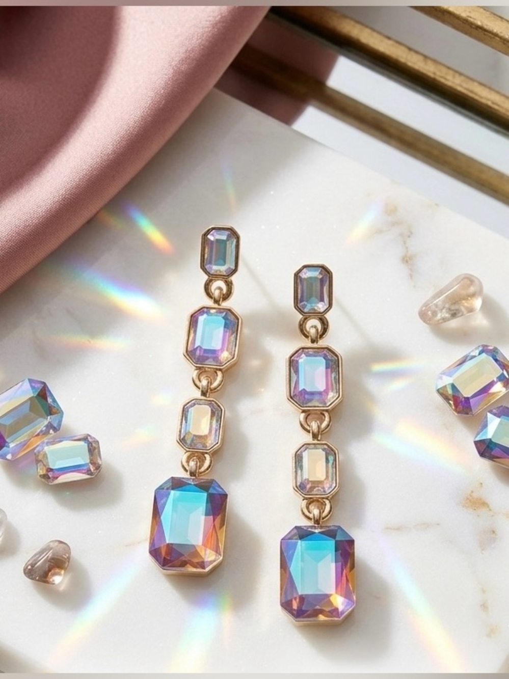NWT White House Black Market Iridescent Crystal Drop Earrings